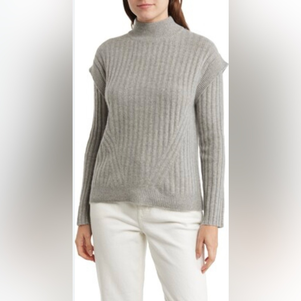 THE CASHMERE‎ PROJECT Mock Neck Ribbed Shoulder Cashmere Sweater XS